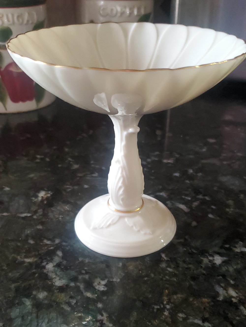 Lenox White Porcelain Pedestal Compote with Gold Trim candy dish
